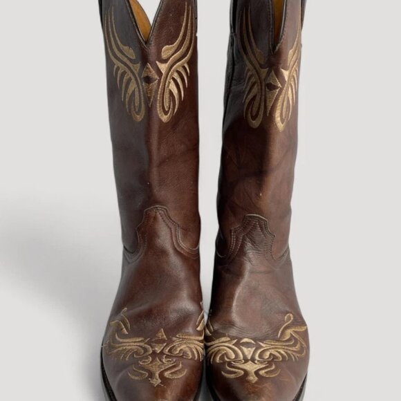 Santa Fe Brown Embroidered Cowboy Western Leather Boots Men's 11.5 D - Picture 5 of 12